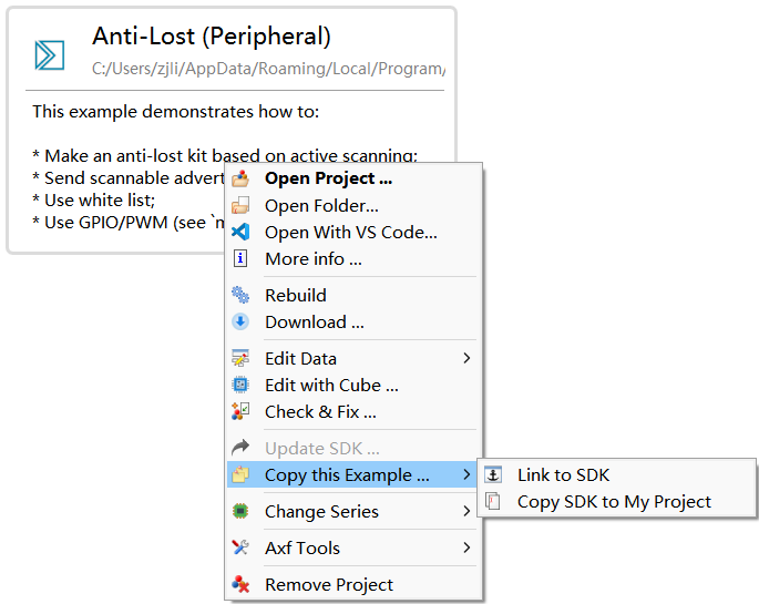 Copy an SDK Example